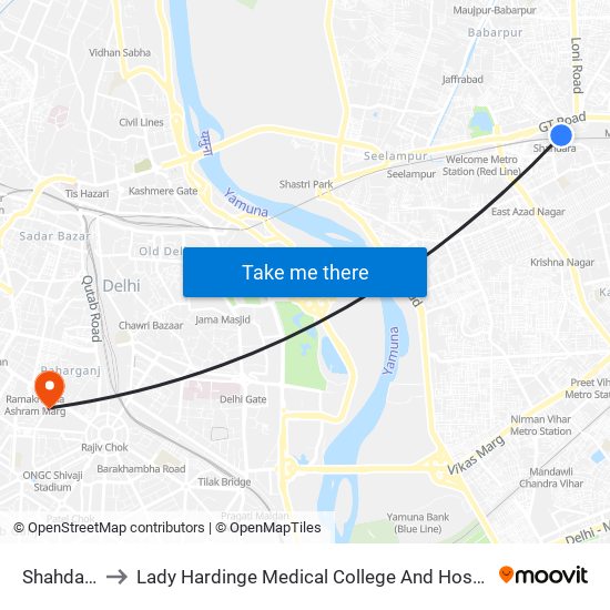 Shahdara to Lady Hardinge Medical College And Hospital map