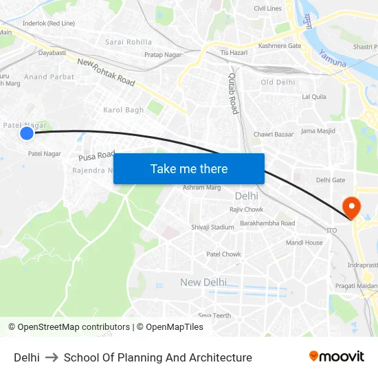 Delhi to School Of Planning And Architecture map