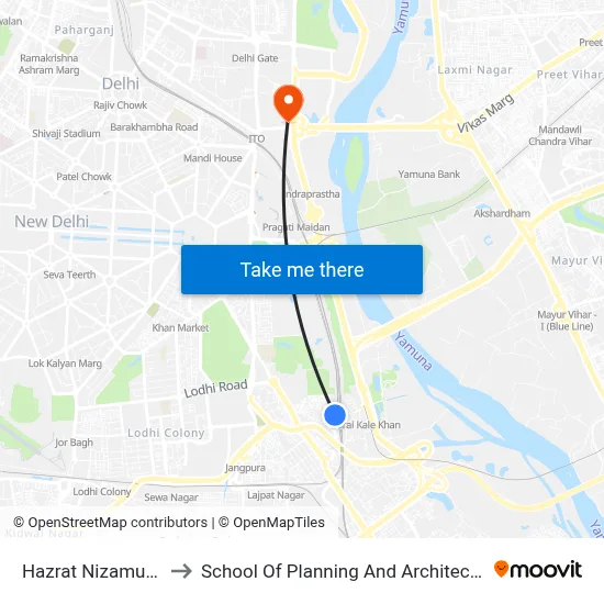 Hazrat Nizamudin to School Of Planning And Architecture map