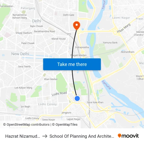 Hazrat Nizamuddin to School Of Planning And Architecture map