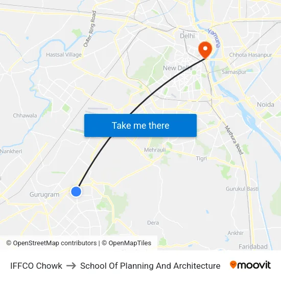 IFFCO Chowk to School Of Planning And Architecture map