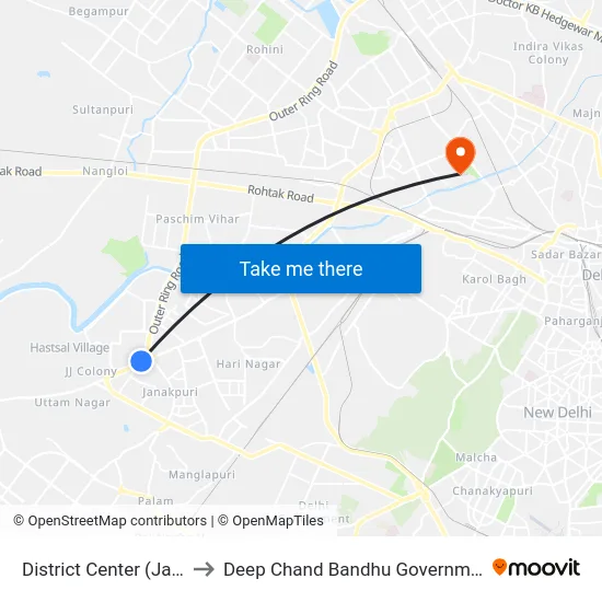 District Center (Janakpuri) to Deep Chand Bandhu Government Hospital map