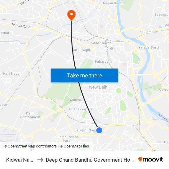 Kidwai Nagar to Deep Chand Bandhu Government Hospital map