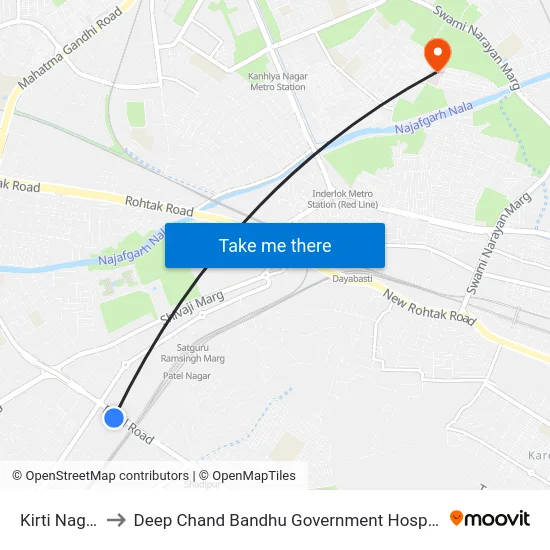 Kirti Nagar to Deep Chand Bandhu Government Hospital map
