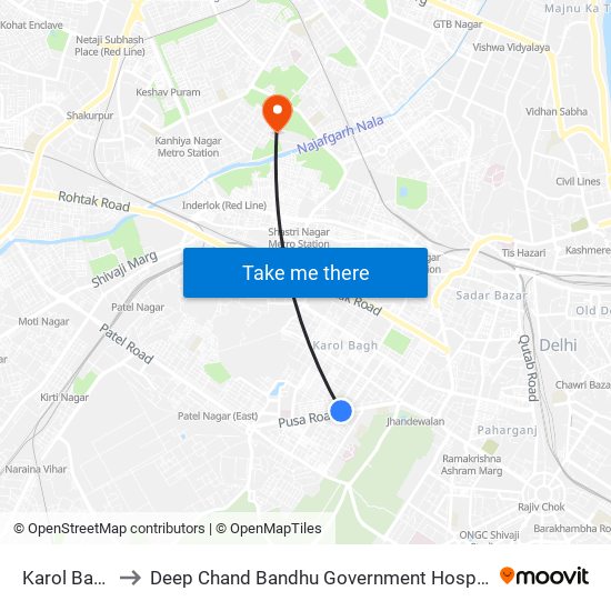 Karol Bagh to Deep Chand Bandhu Government Hospital map
