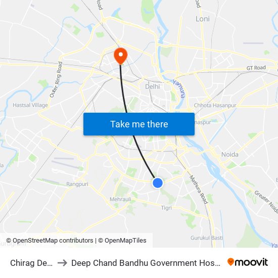 Chirag Delhi to Deep Chand Bandhu Government Hospital map