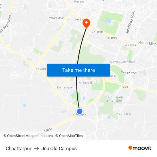 Chhattarpur to Jnu Old Campus map