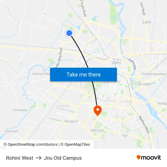 Rohini West to Jnu Old Campus map