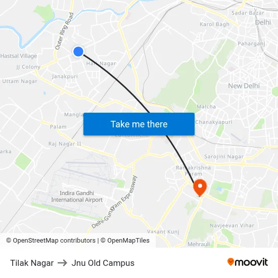 Tilak Nagar to Jnu Old Campus map