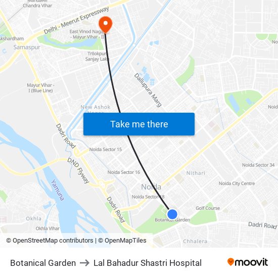 Botanical Garden to Lal Bahadur Shastri Hospital map