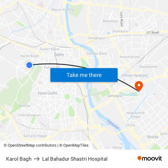 Karol Bagh to Lal Bahadur Shastri Hospital map