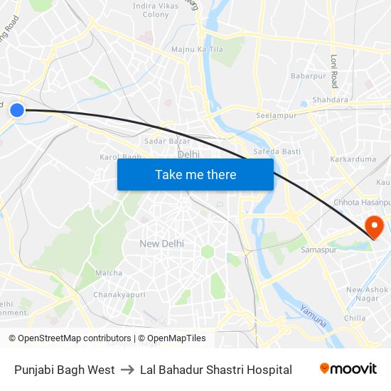 Punjabi Bagh West to Lal Bahadur Shastri Hospital map