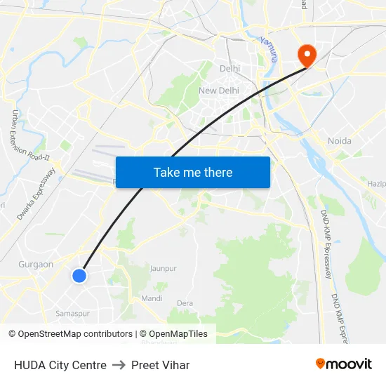 HUDA City Centre to Preet Vihar map
