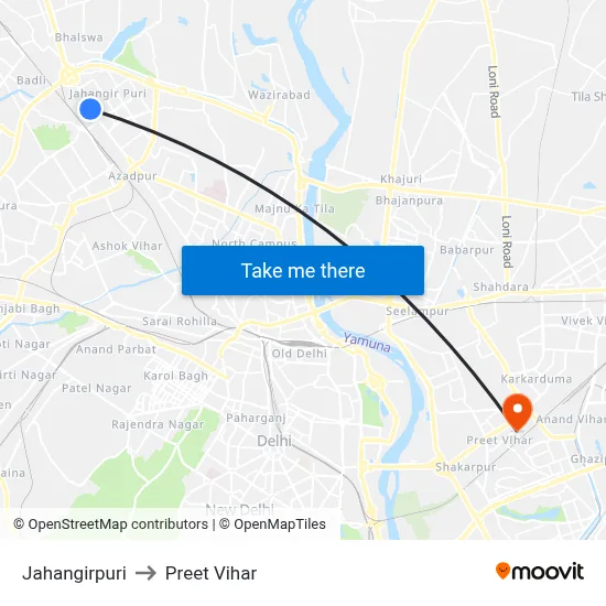 Jahangirpuri to Preet Vihar map