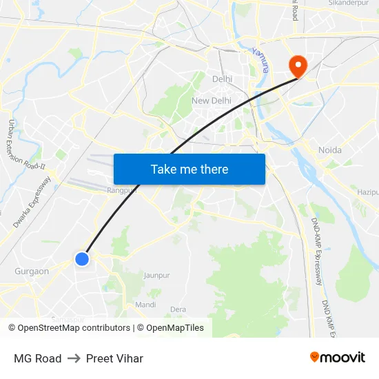 MG Road to Preet Vihar map