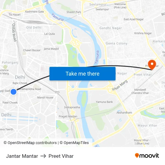 Jantar Mantar to Preet Vihar map