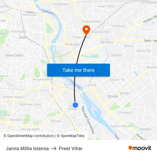 Jamia Millia Islamia to Preet Vihar map