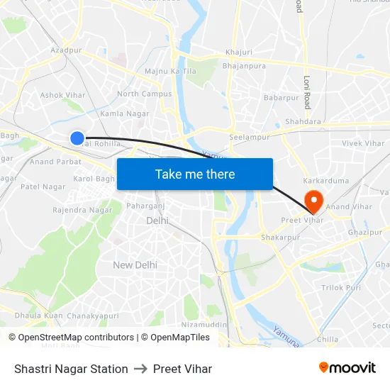 Shastri Nagar Station to Preet Vihar map