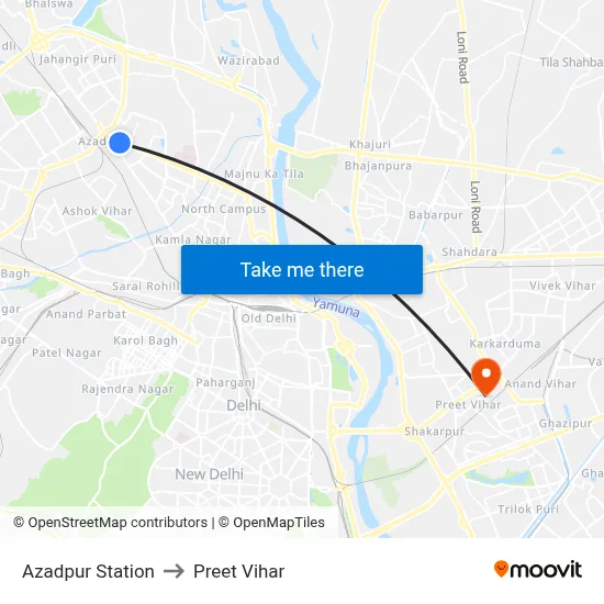 Azadpur Station to Preet Vihar map