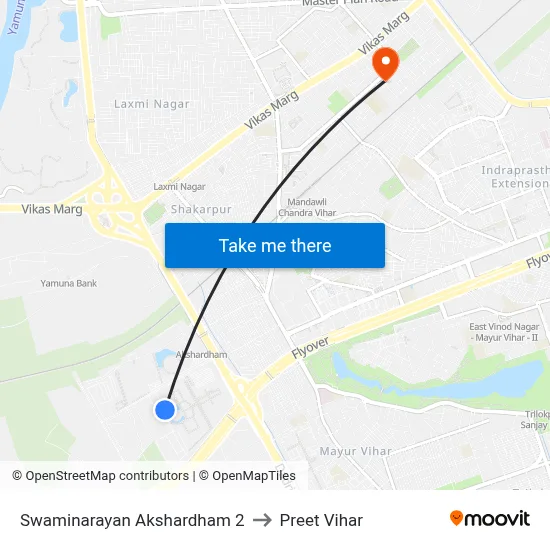 Swaminarayan Akshardham 2 to Preet Vihar map