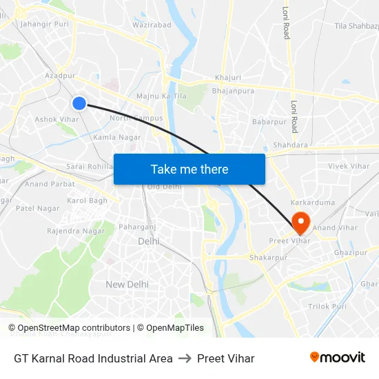 GT Karnal Road Industrial Area to Preet Vihar map