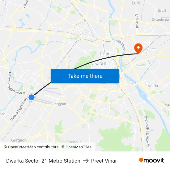 Dwarka Sector 21 Metro Station to Preet Vihar map