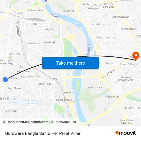 Gurdwara Bangla Sahib to Preet Vihar map
