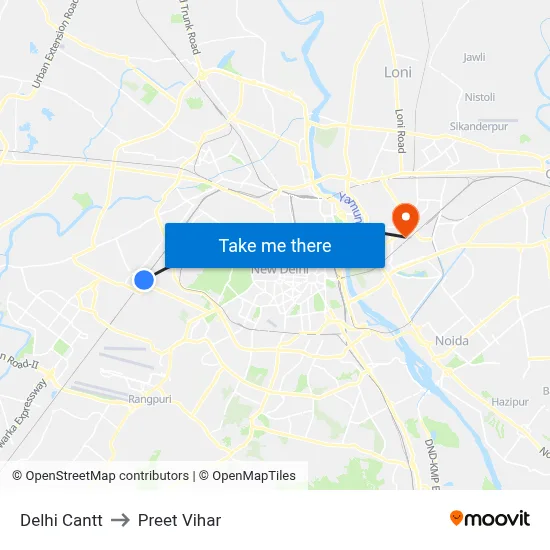Delhi Cantt to Preet Vihar map