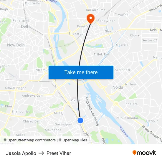 Jasola Apollo to Preet Vihar map