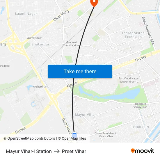 Mayur Vihar-I Station to Preet Vihar map