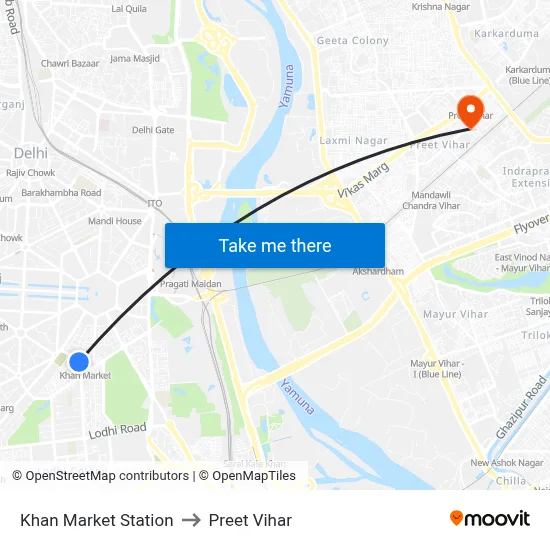 Khan Market Station to Preet Vihar map