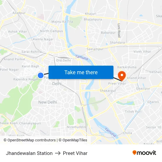 Jhandewalan Station to Preet Vihar map