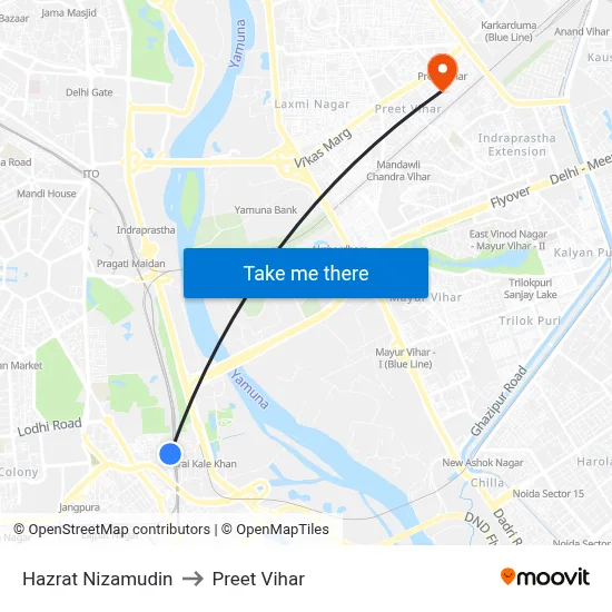 Hazrat Nizamudin to Preet Vihar map