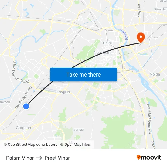 Palam Vihar to Preet Vihar map