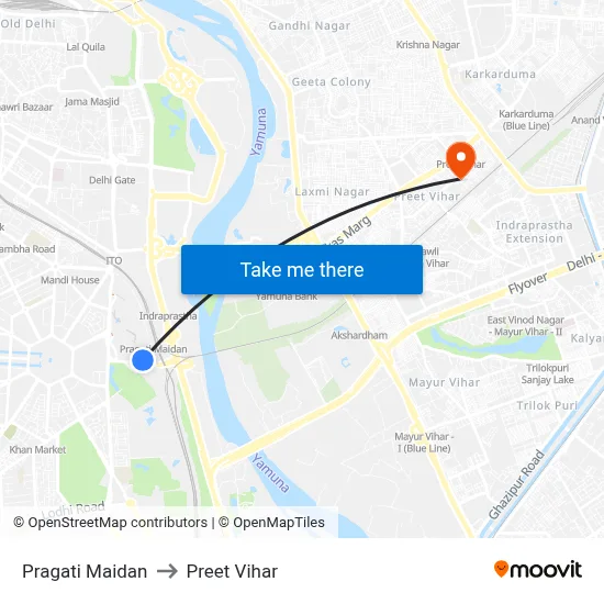 Pragati Maidan to Preet Vihar map