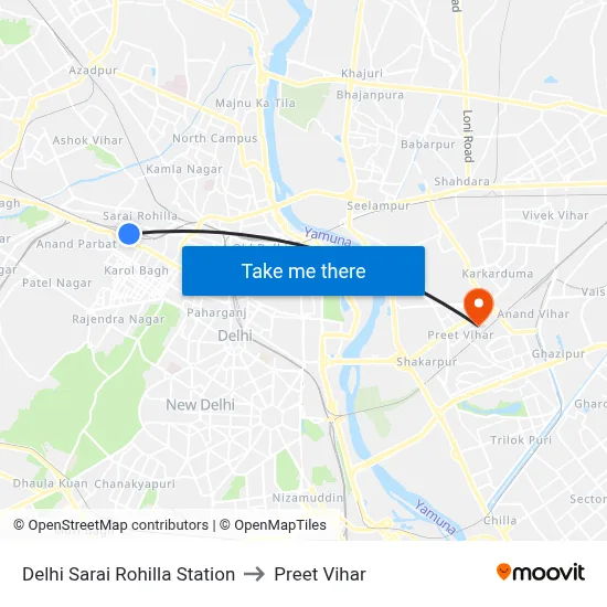 Delhi Sarai Rohilla Station to Preet Vihar map