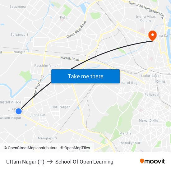 Uttam Nagar (T) to School Of Open Learning map