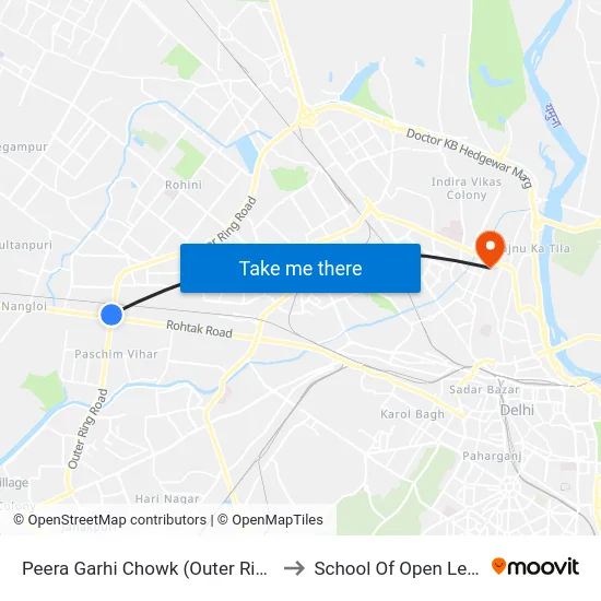 Peera Garhi Chowk (Outer Ring Road) to School Of Open Learning map