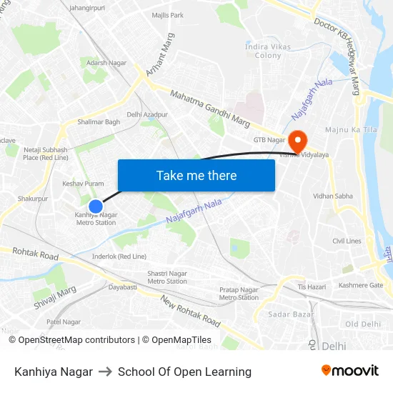 Kanhiya Nagar to School Of Open Learning map