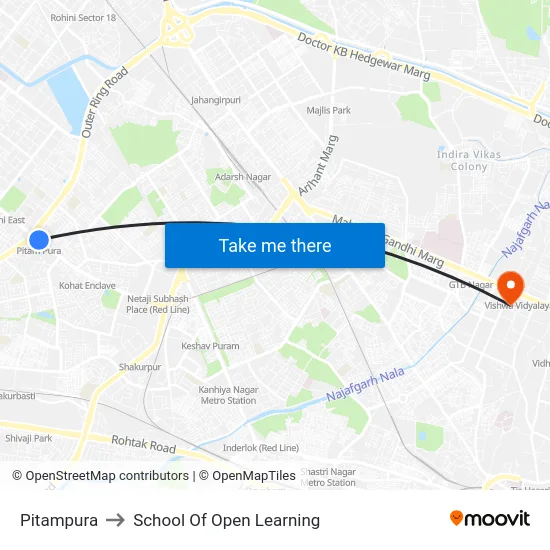 Pitampura to School Of Open Learning map