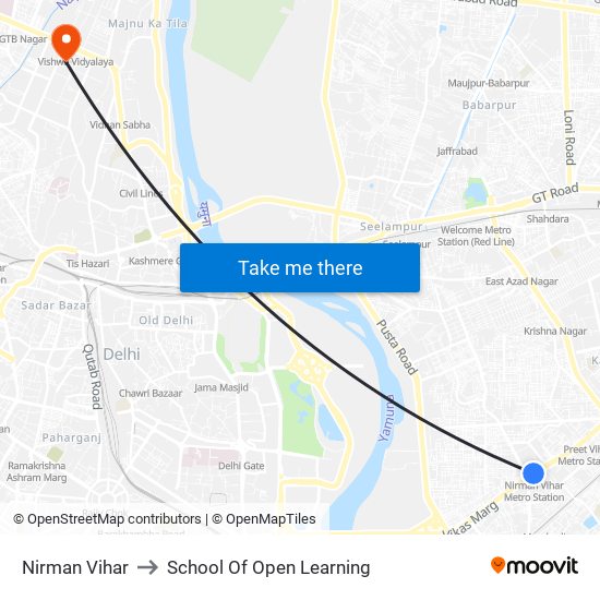 Nirman Vihar to School Of Open Learning map