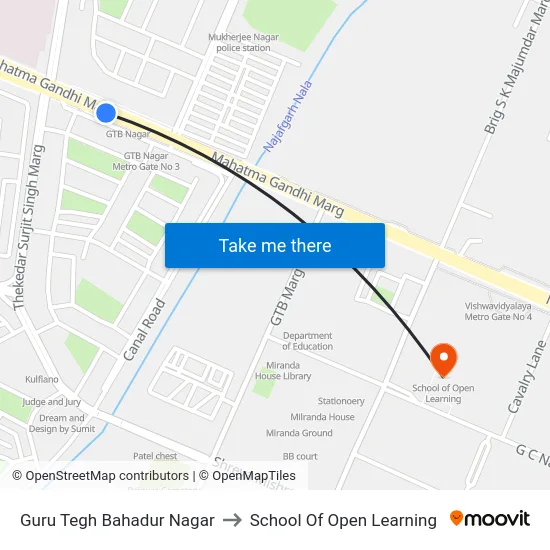 Guru Tegh Bahadur Nagar to School Of Open Learning map