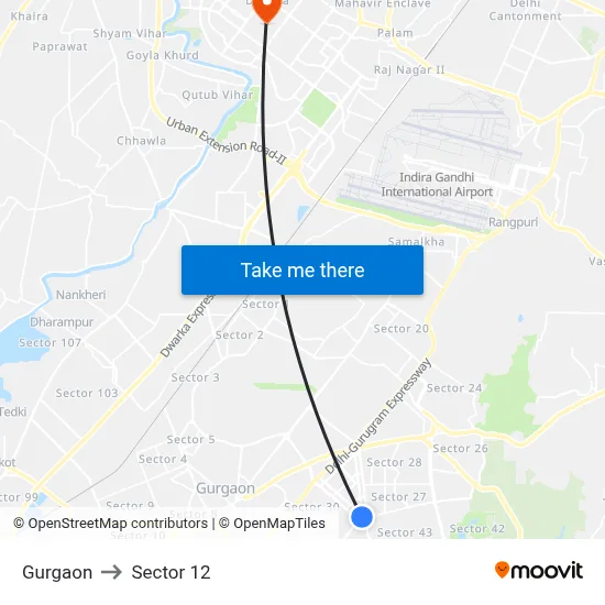 Gurgaon to Sector 12 map
