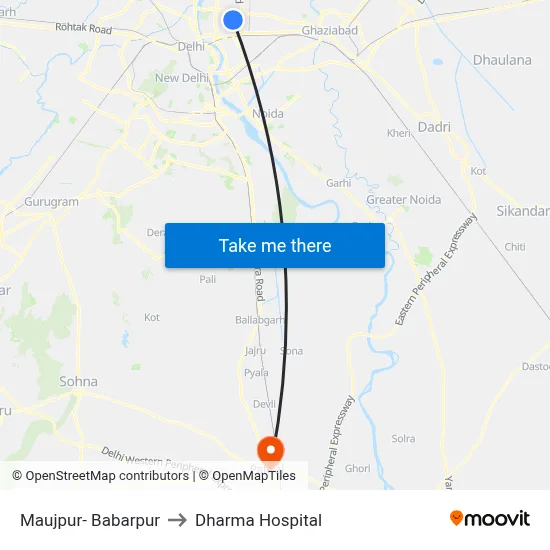 Maujpur- Babarpur to Dharma Hospital map