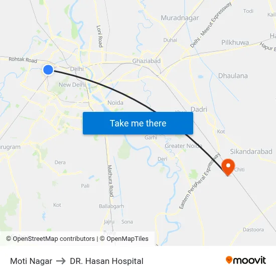 Moti Nagar to DR. Hasan Hospital map