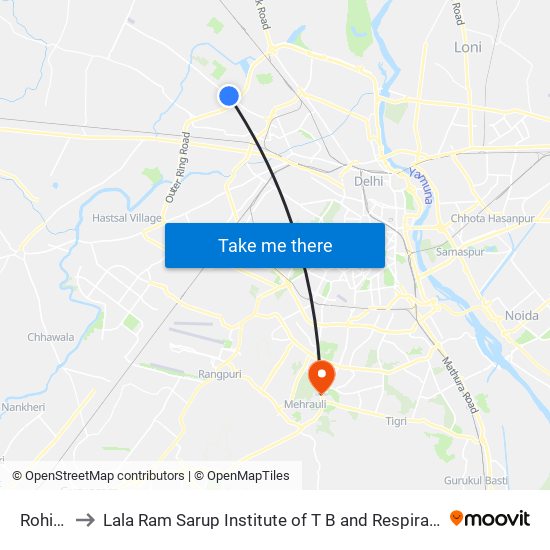 Rohini East to Lala Ram Sarup Institute of T B and Respiratory Diseases (LRS Institute of T B) map