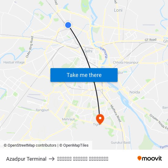 Azadpur Terminal to जामिया हमदर्द हॉस्पिटल map