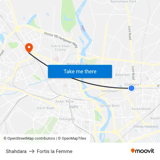 Shahdara to Fortis la Femme map