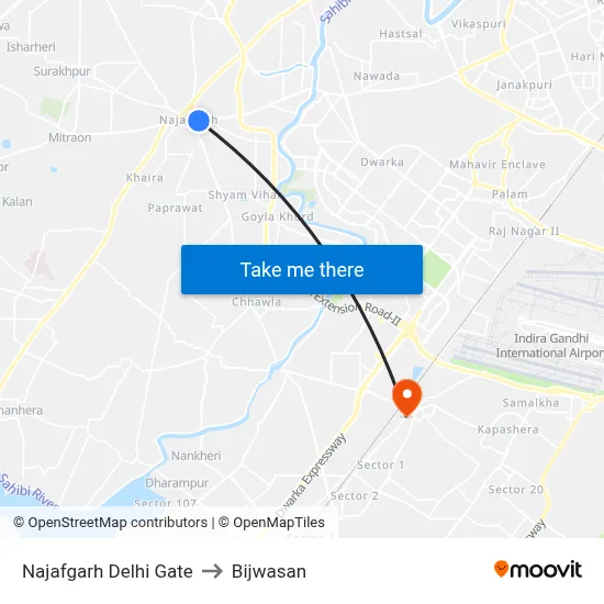 Najafgarh Delhi Gate to Bijwasan map