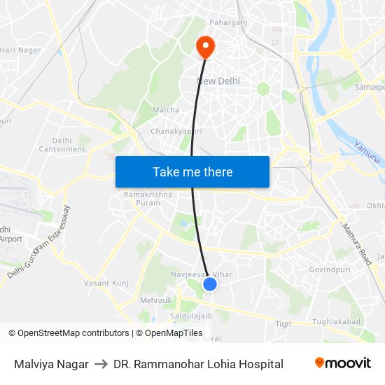 Malviya Nagar to DR. Rammanohar Lohia Hospital map